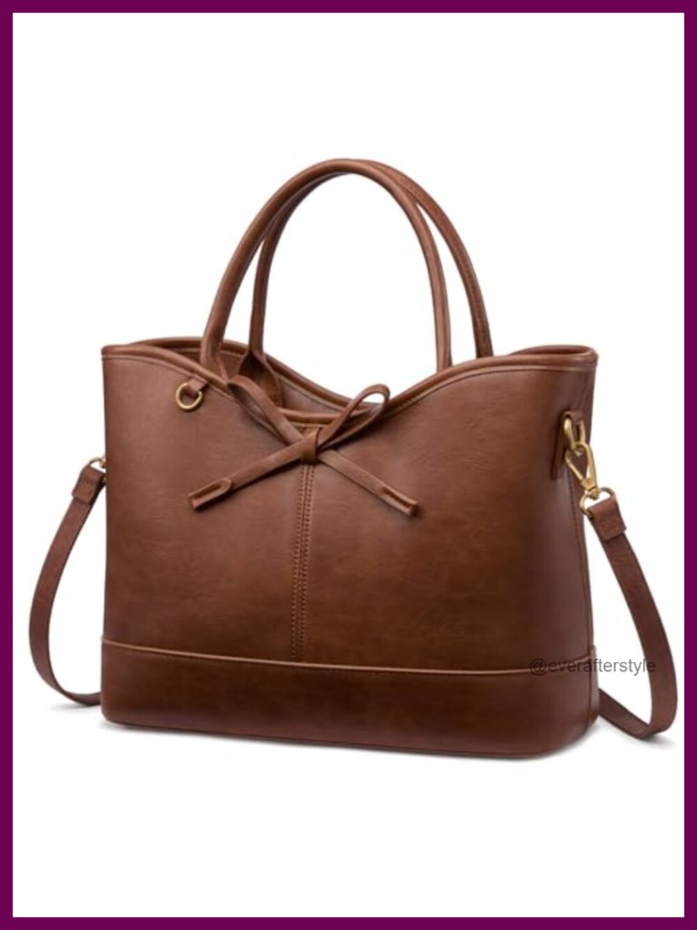 Leather Tote Satchel Shoulder Bag with Bow and D-Ring